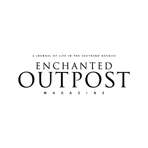 Logo for Enchanted Outpost Magazine with subtitle 'A Journal of Life in the Southern Rockies' on a white background.